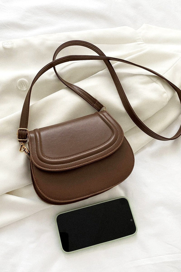 Faux Leather Crossbody Bag - Brown