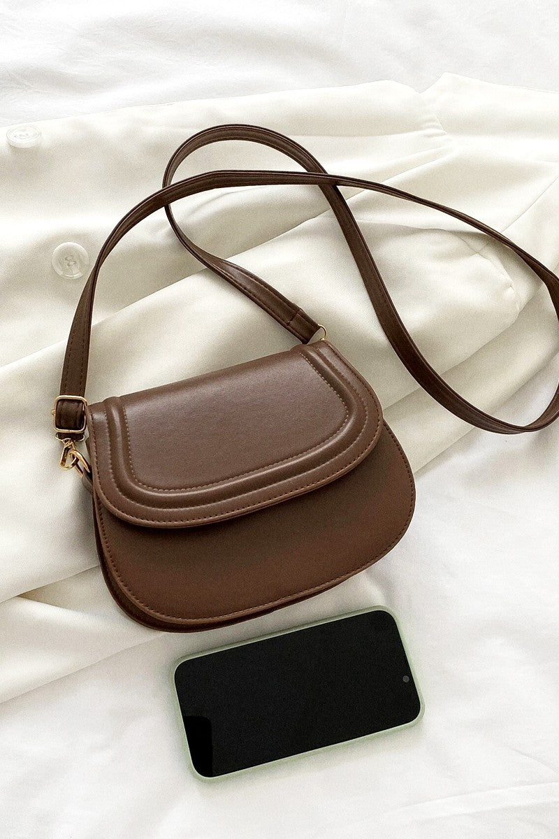 Faux Leather Crossbody Bag - Brown