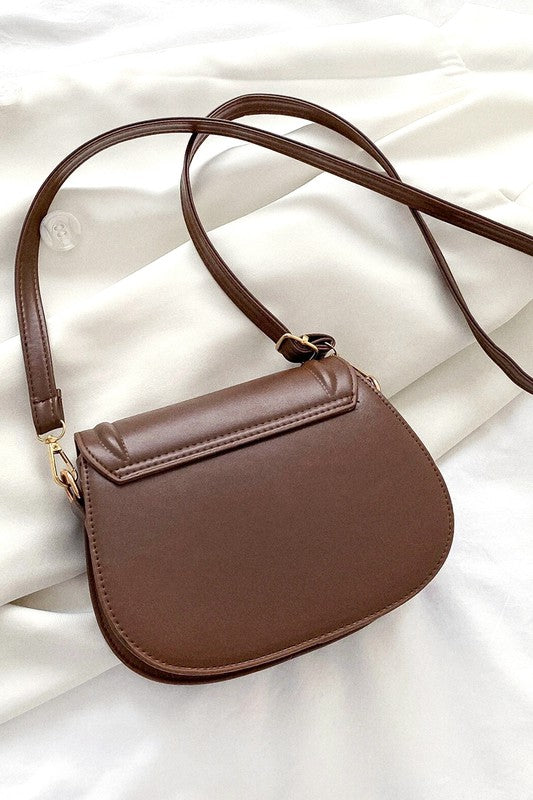 Faux Leather Crossbody Bag - Brown