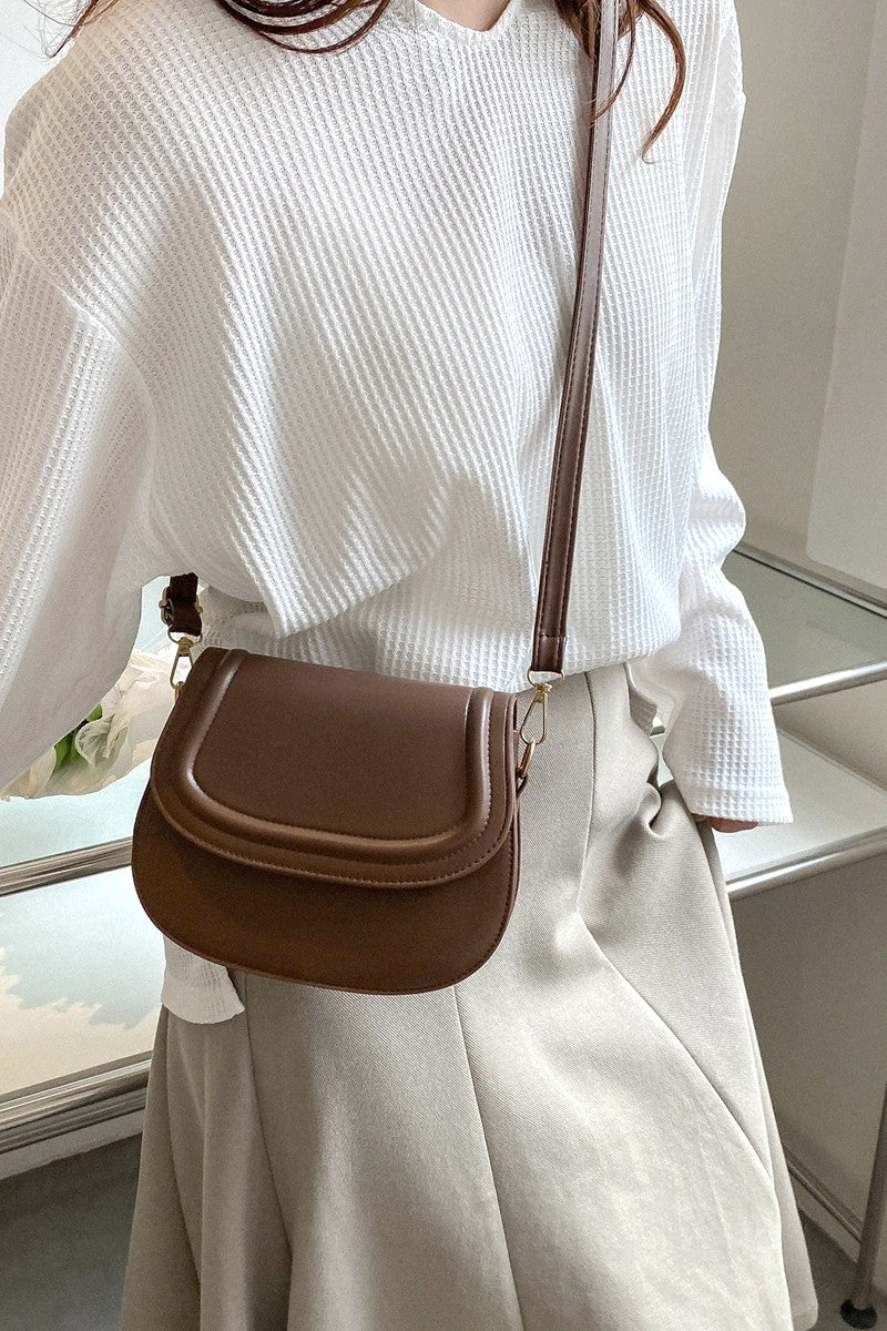 Faux Leather Crossbody Bag - Brown