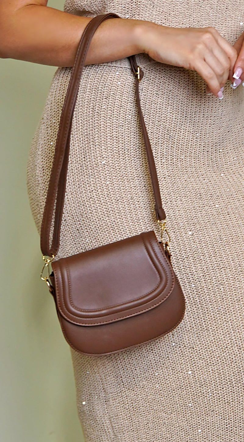 Faux Leather Crossbody Bag - Brown