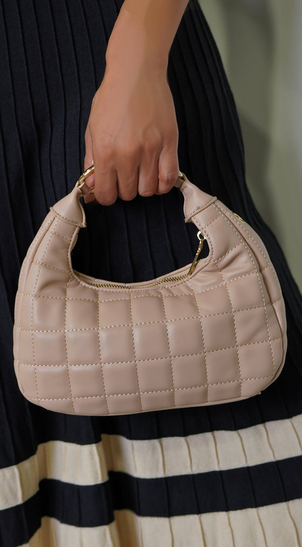 Lux Quilted Faux Leather Hobo Bag - Nude