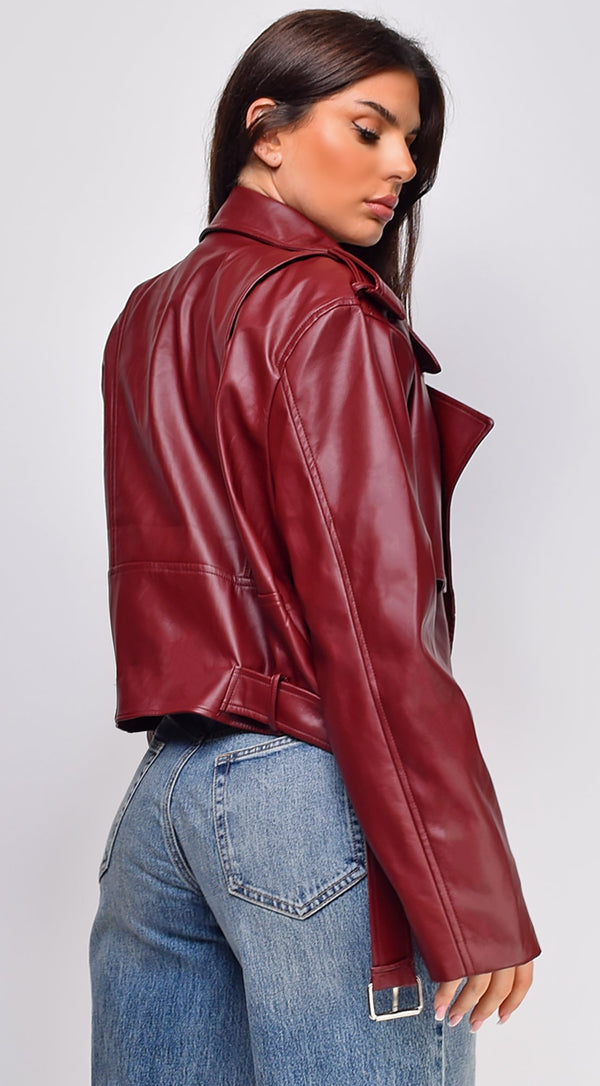 Piper Faux Leather Jacket - Burgundy