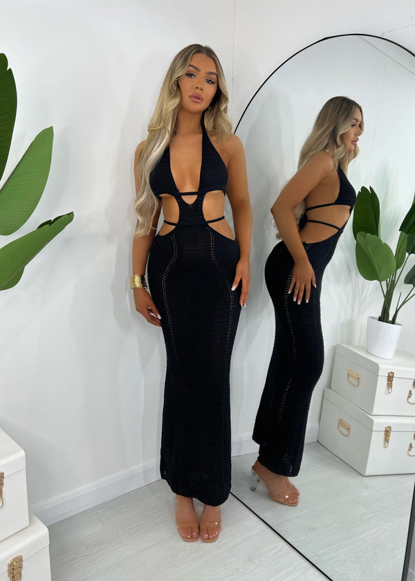 Bali Palms Crochet Maxi Dress - Black